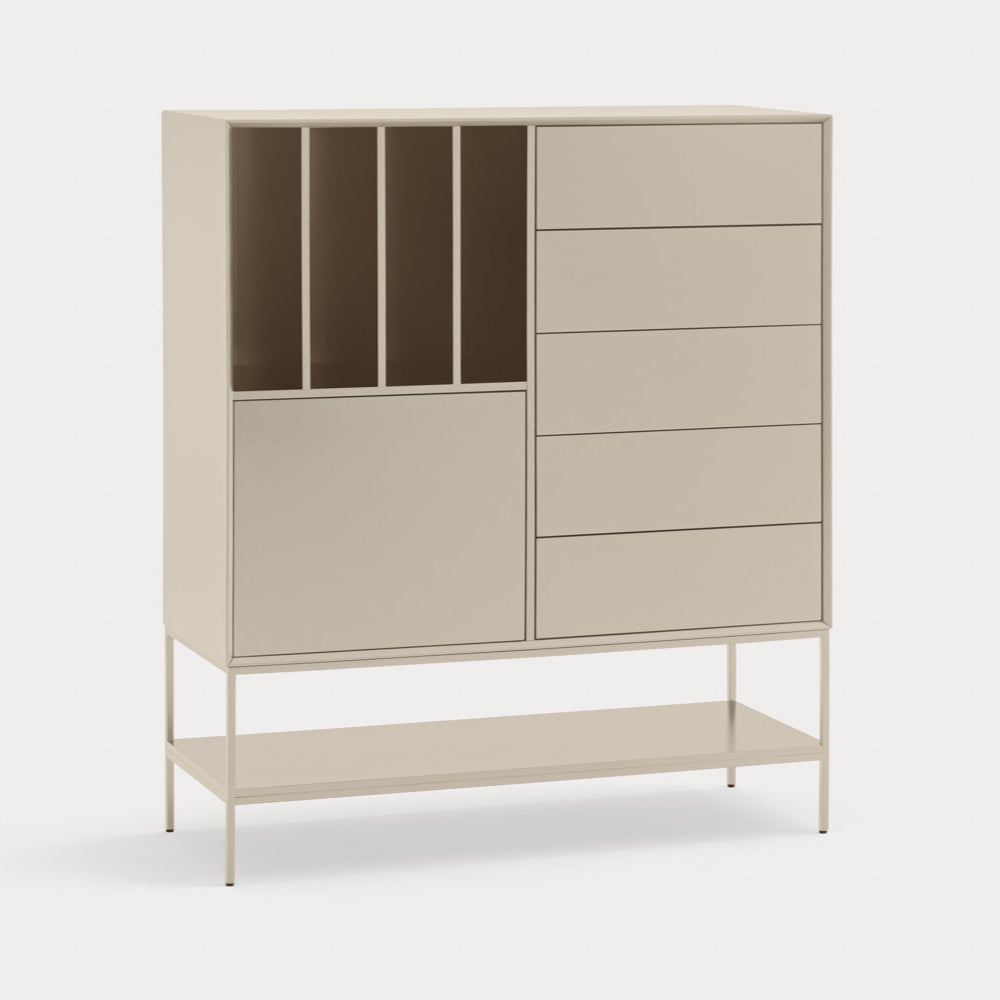Credenza 1 anta 5 cassetti con gambe in metallo Platt 120x140 cm