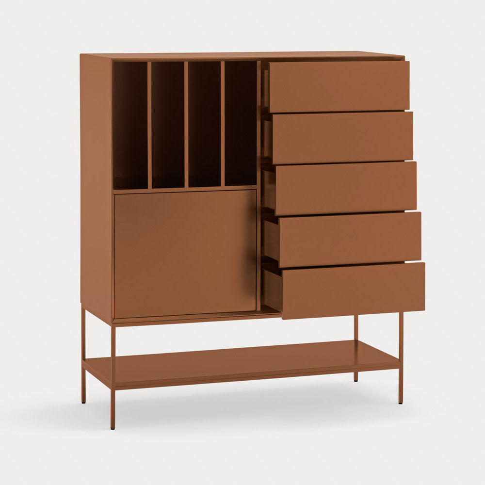 Credenza 1 anta 5 cassetti con gambe in metallo Platt 120x140 cm