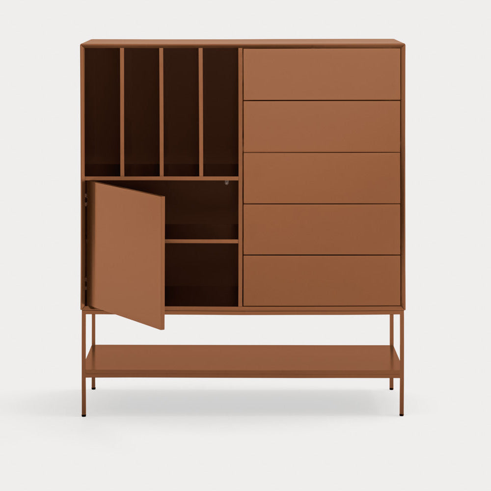 Credenza 1 anta 5 cassetti con gambe in metallo Platt 120x140 cm