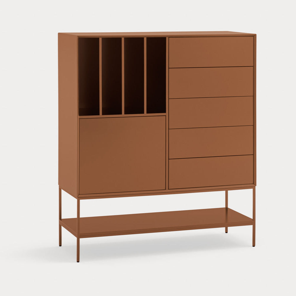 Credenza 1 anta 5 cassetti con gambe in metallo Platt 120x140 cm