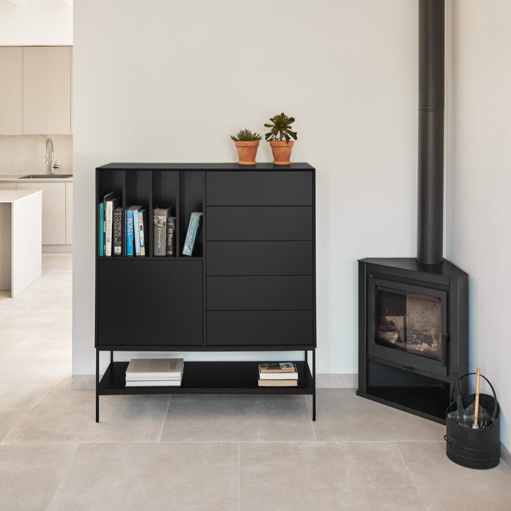 Credenza 1 anta 5 cassetti con gambe in metallo Platt 120x140 cm
