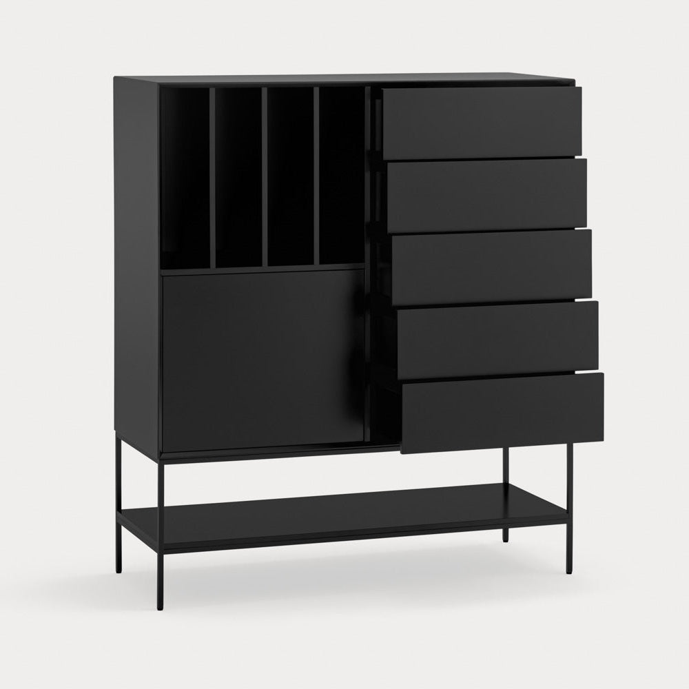 Credenza 1 anta 5 cassetti con gambe in metallo Platt 120x140 cm