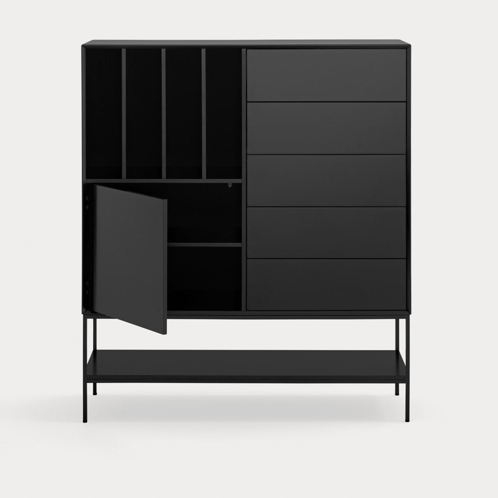 Credenza 1 anta 5 cassetti con gambe in metallo Platt 120x140 cm