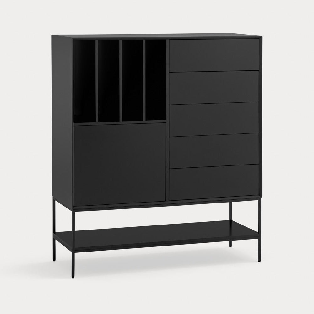 Credenza 1 anta 5 cassetti con gambe in metallo Platt 120x140 cm