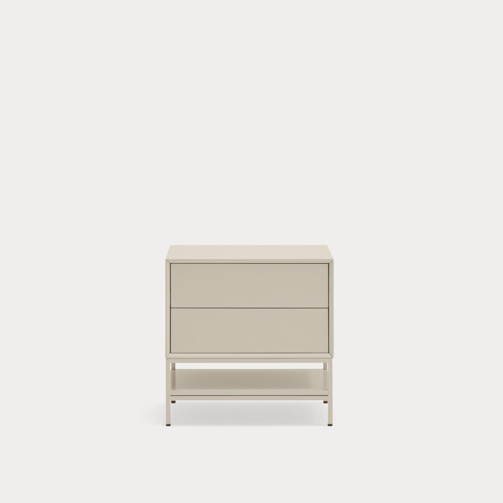 Comodino 2 cassetti con gambe in metallo Platt 55x55 cm