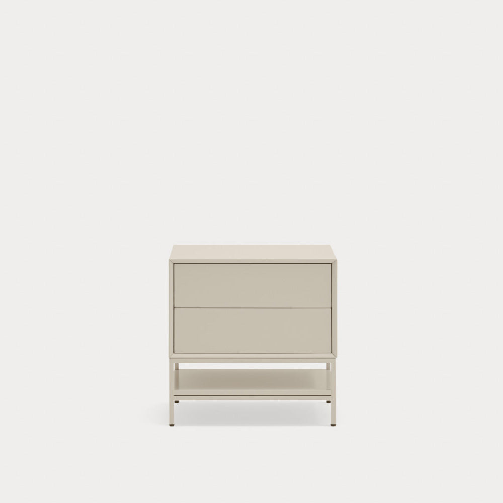 Comodino 2 cassetti con gambe in metallo Platt 55x55 cm