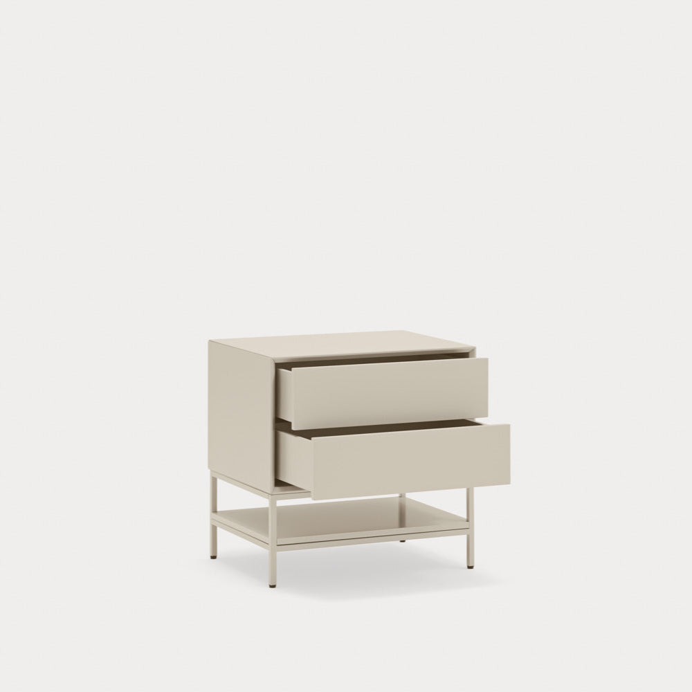 Comodino 2 cassetti con gambe in metallo Platt 55x55 cm