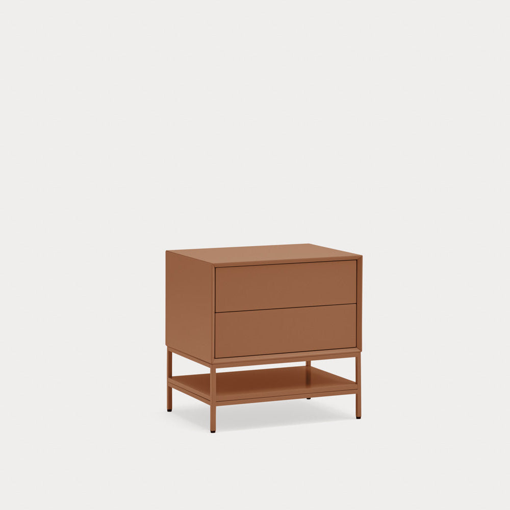 Comodino 2 cassetti con gambe in metallo Platt 55x55 cm