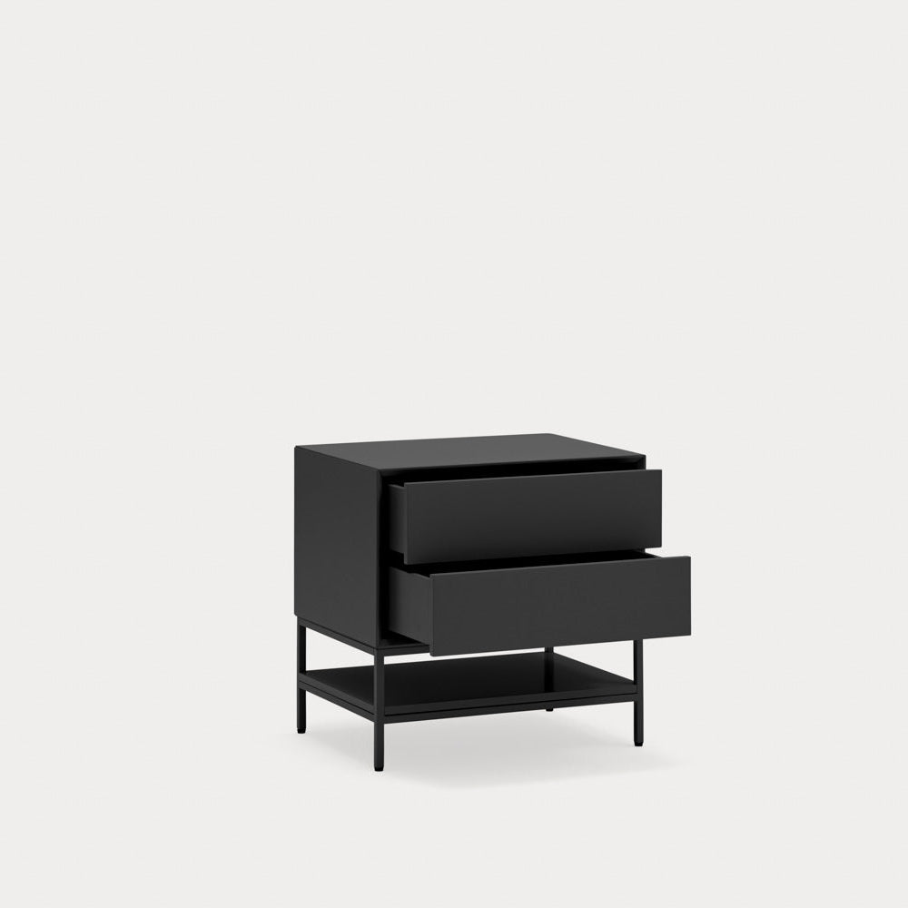 Comodino 2 cassetti con gambe in metallo Platt 55x55 cm