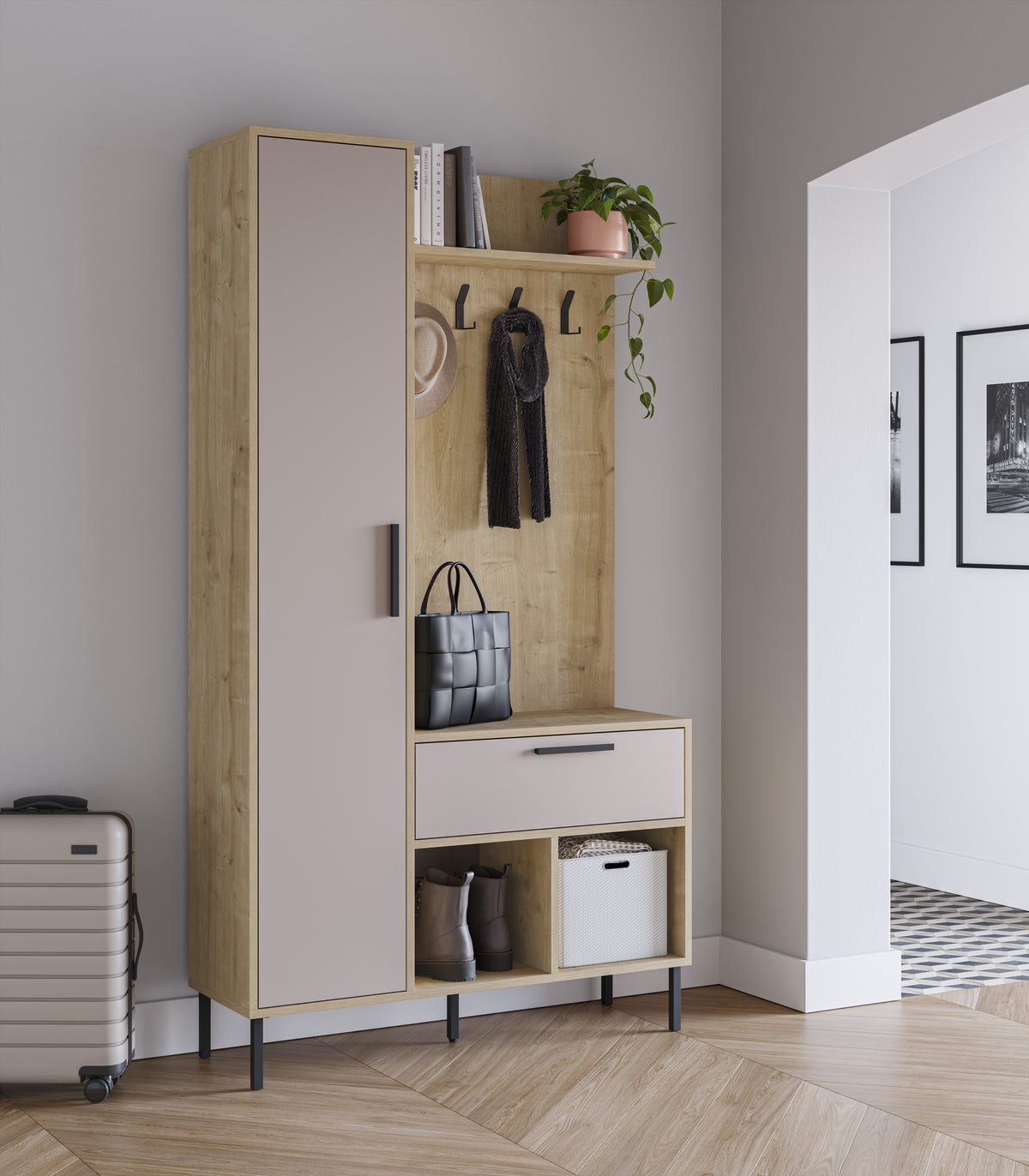 Appendiabiti da ingresso 1 anta 1 cassetto Coryn 108x195 cm