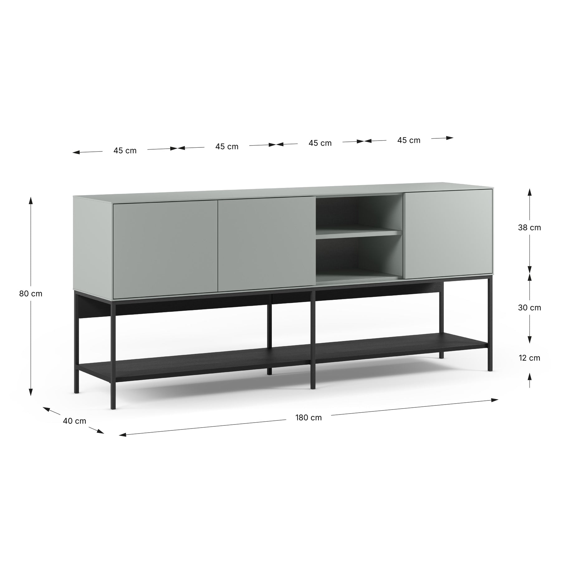 Madia 3 ante con gamba in metallo Emy 180x80 cm