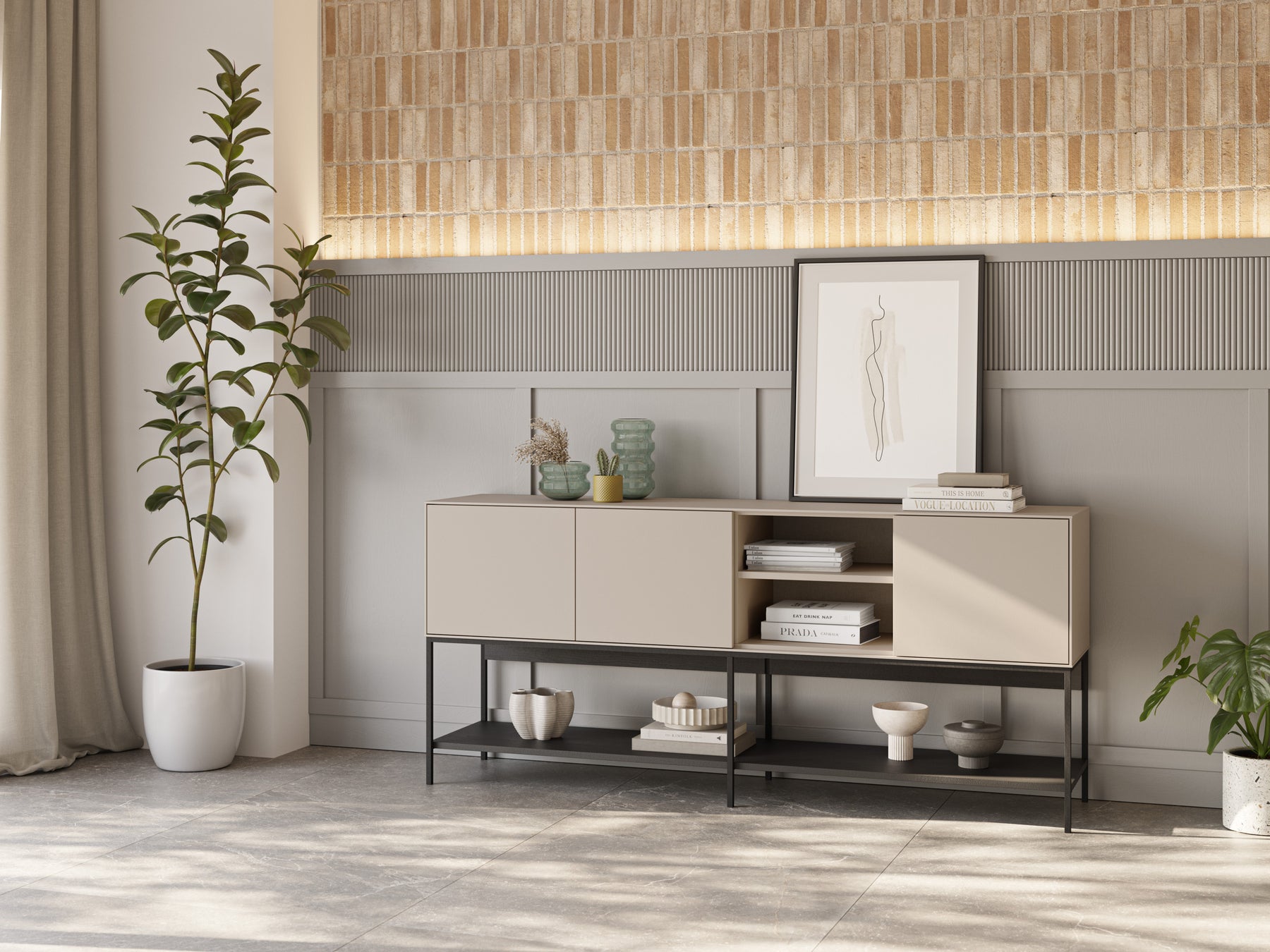 Madia 3 ante con gamba in metallo Emy 180x80 cm