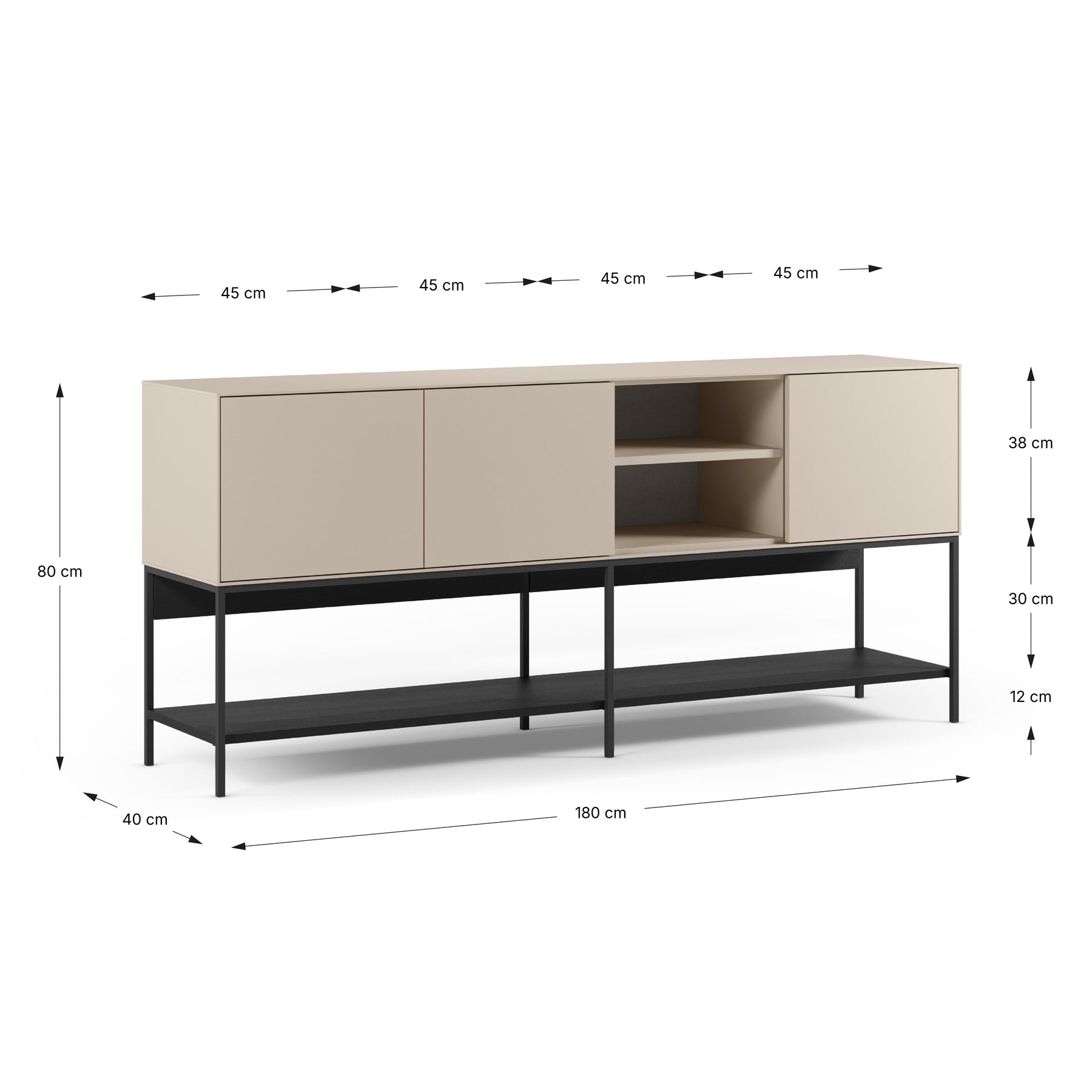 Madia 3 ante con gamba in metallo Emy 180x80 cm