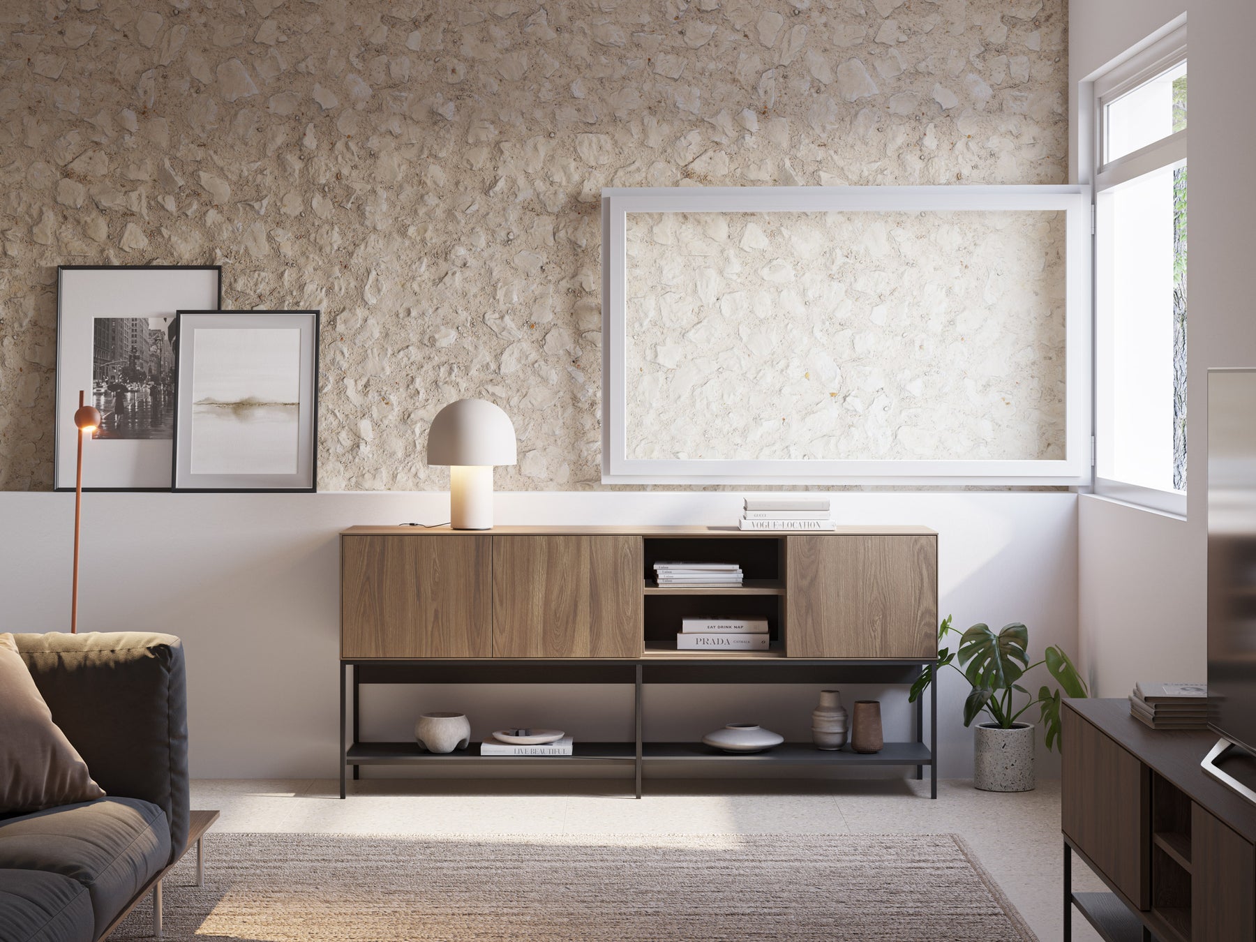 Madia 3 ante con gamba in metallo Emy 180x80 cm
