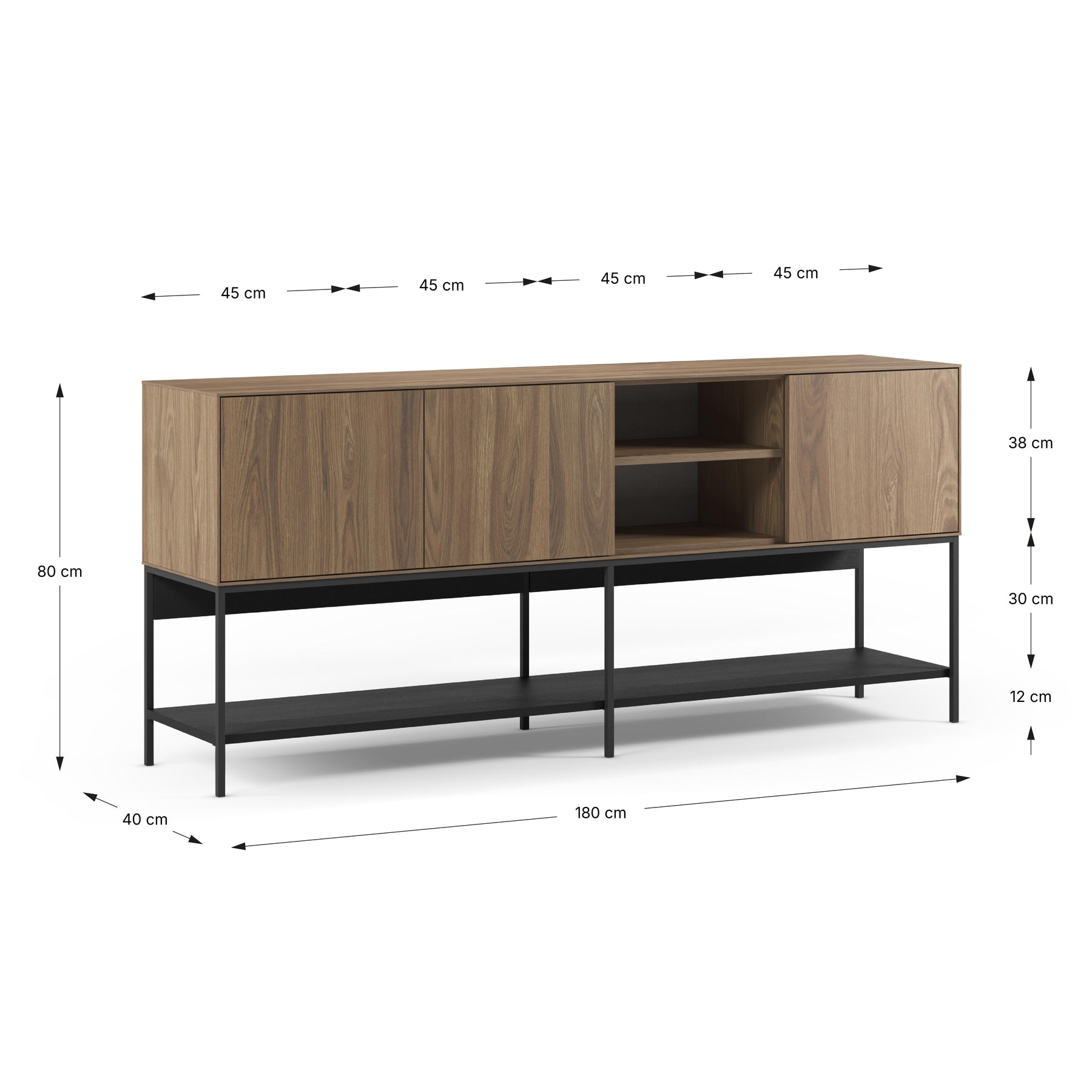 Madia 3 ante con gamba in metallo Emy 180x80 cm
