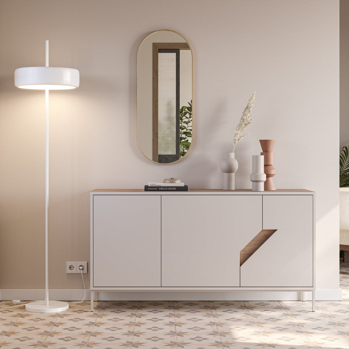 Madia 3 ante crema e rovere Remy 150x80 cm