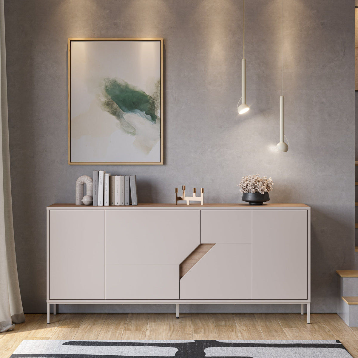 Madia 4 ante crema e rovere Remy 180x80 cm