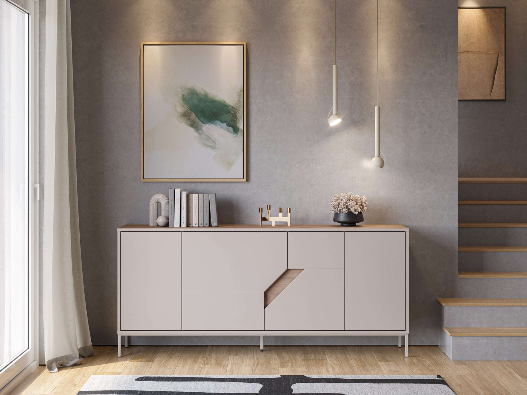 Madia 4 ante crema e rovere Remy 180x80 cm