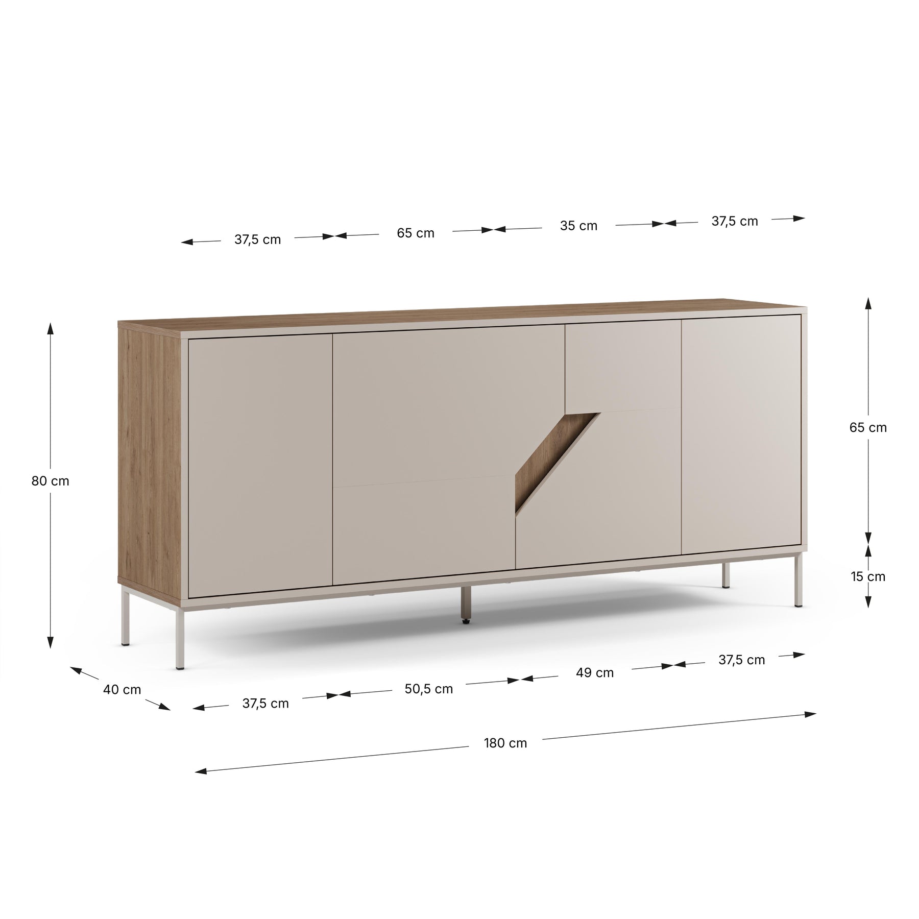 Madia 4 ante crema e rovere Remy 180x80 cm