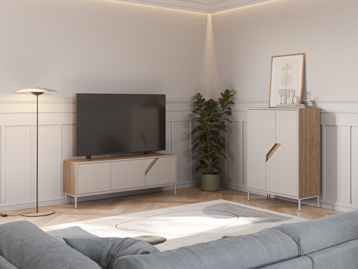 Mobile TV 3 ante crema e rovere Remy 150x55 cm