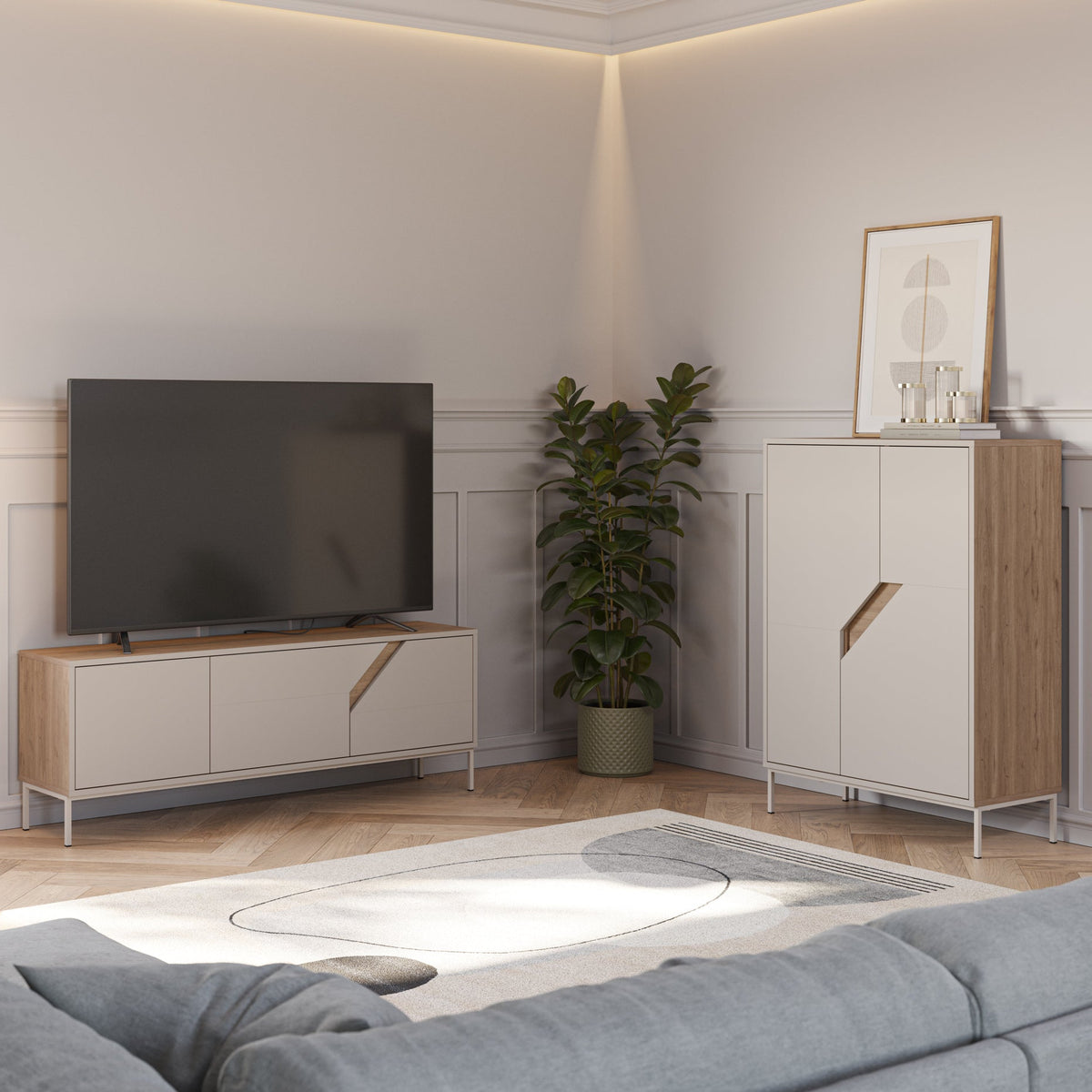 Credenza 2 ante crema e rovere Remy 40x120 cm