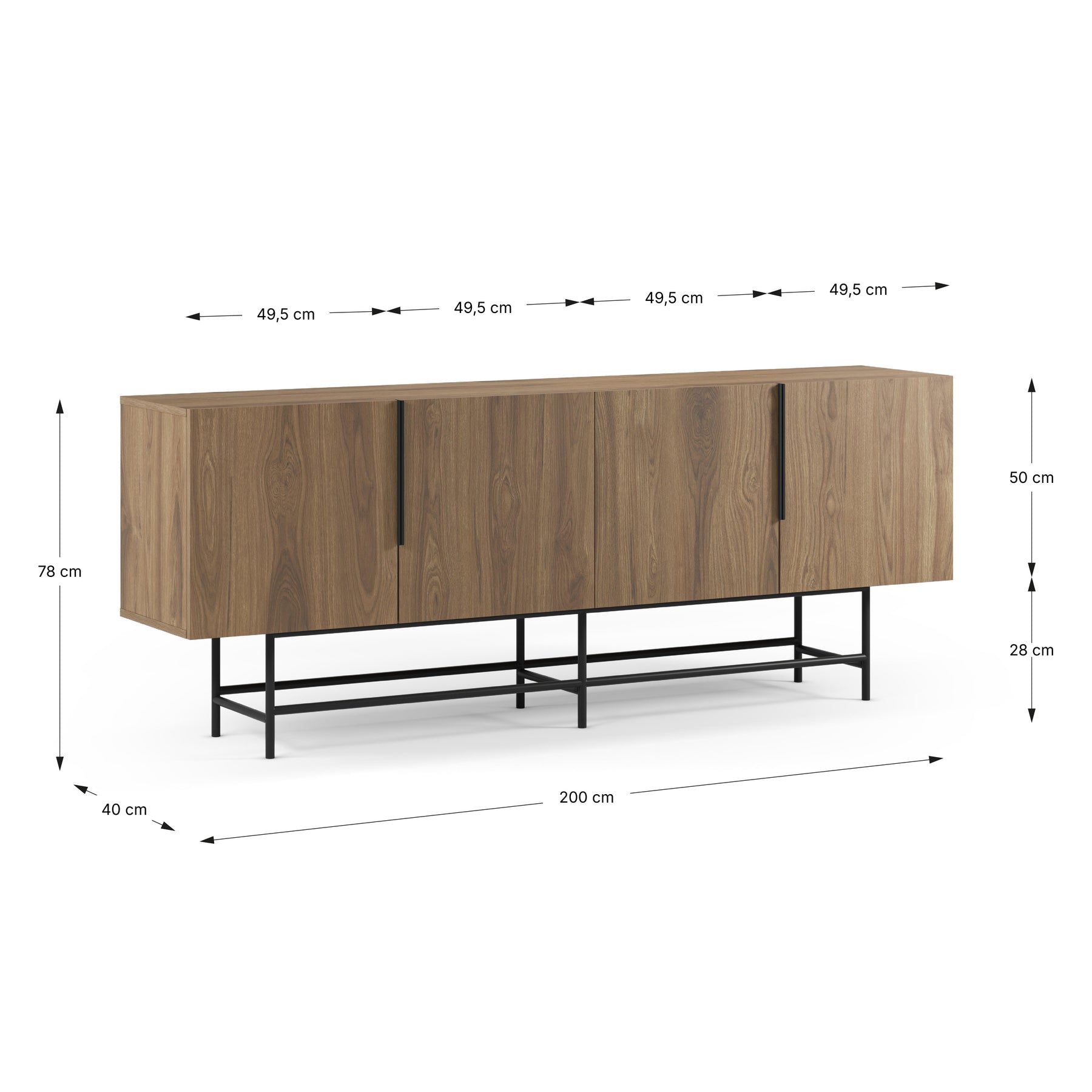 Madia 4 ante con gamba in metallo Elide 200x77 cm