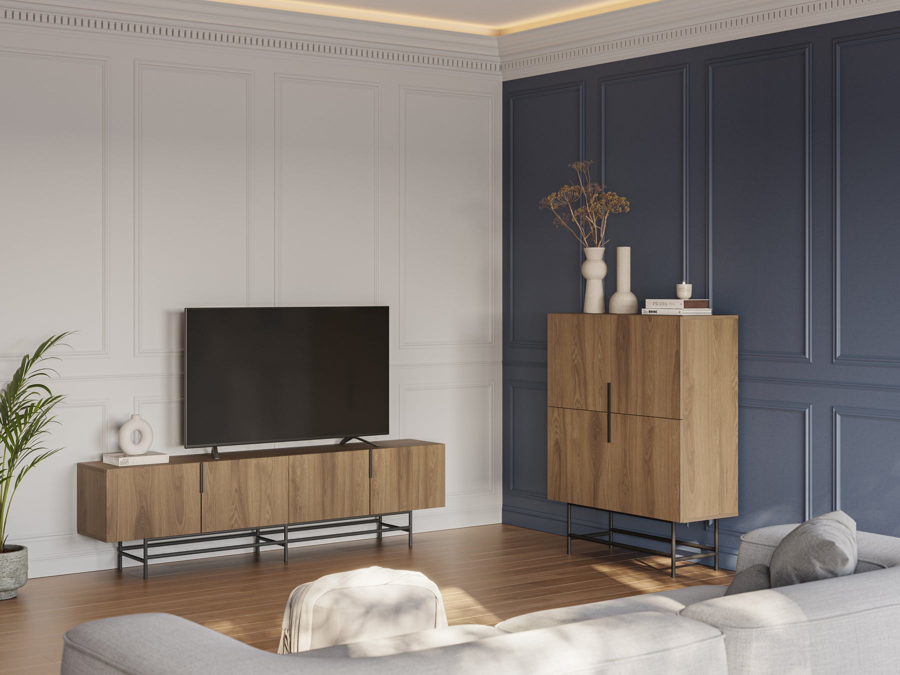 Credenza 4 ante con gamba in metallo Elide 100x128 cm