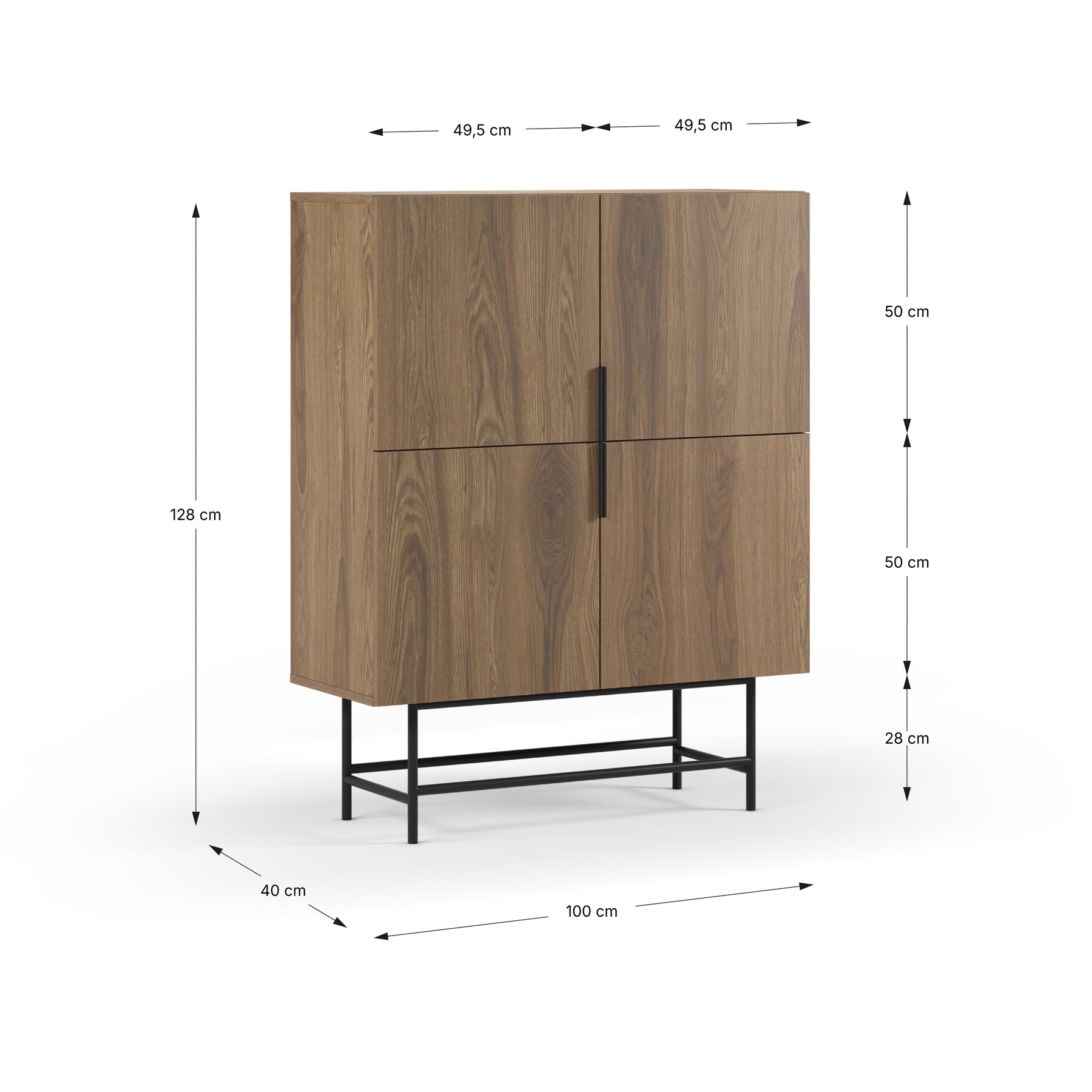 Credenza 4 ante con gamba in metallo Elide 100x128 cm