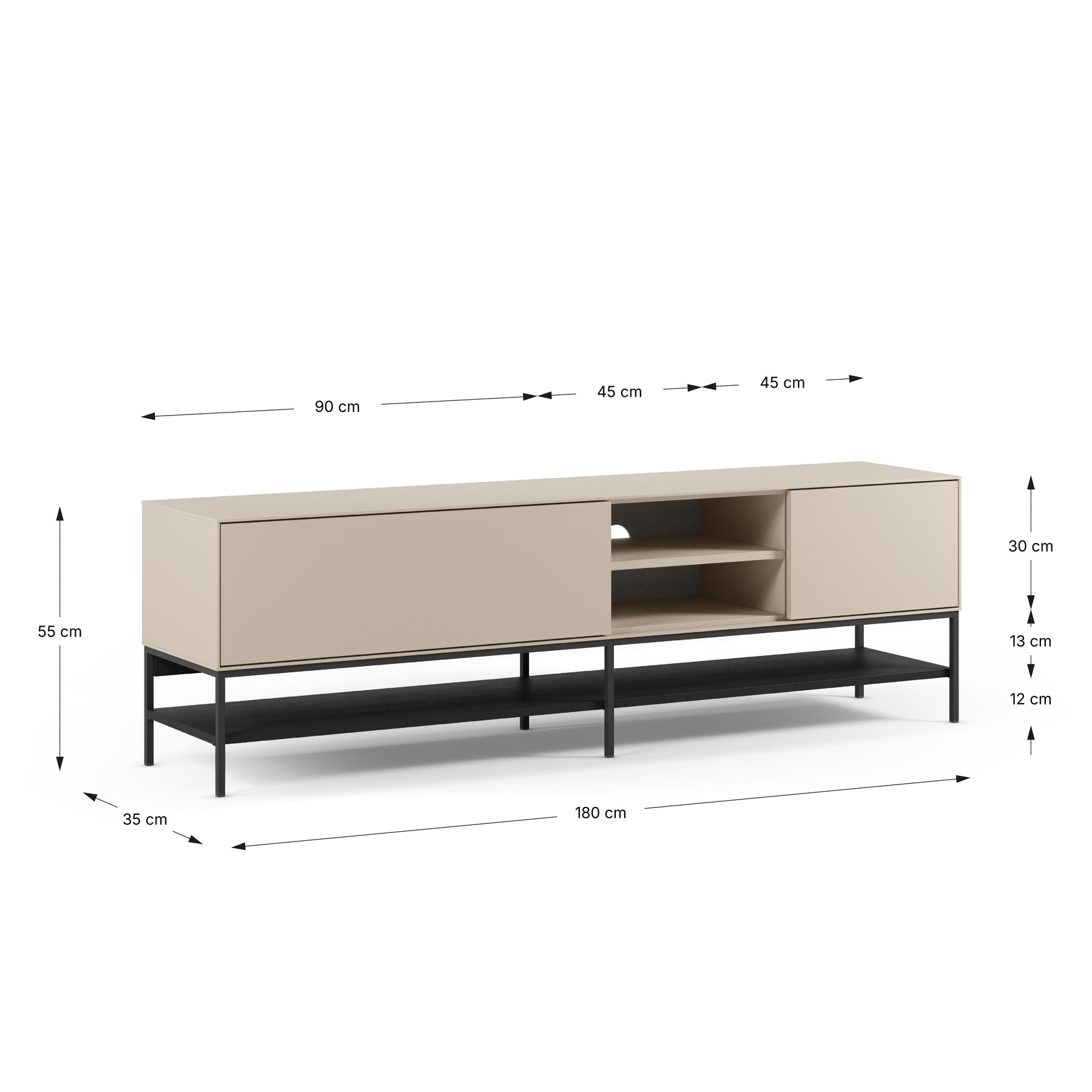 Mobile TV 2 ante con gamba in metallo Emy 180x55 cm