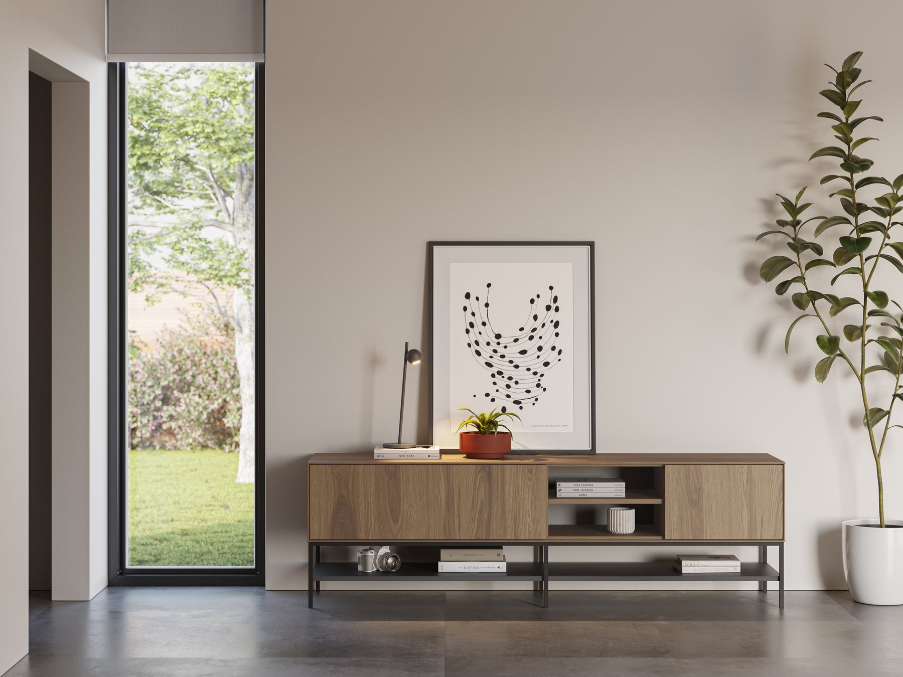 Mobile TV 2 ante con gamba in metallo Emy 180x55 cm