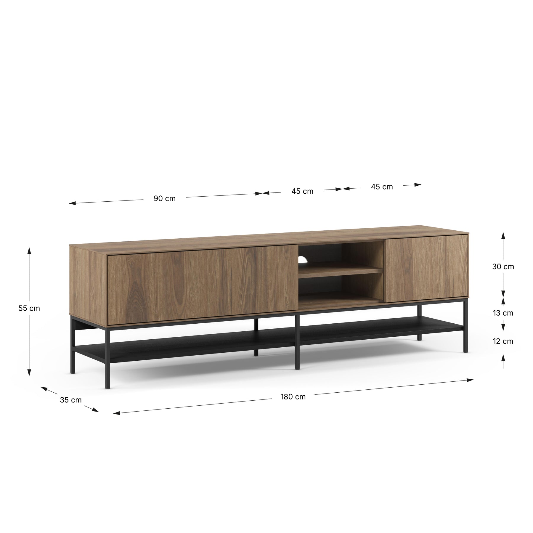 Mobile TV 2 ante con gamba in metallo Emy 180x55 cm