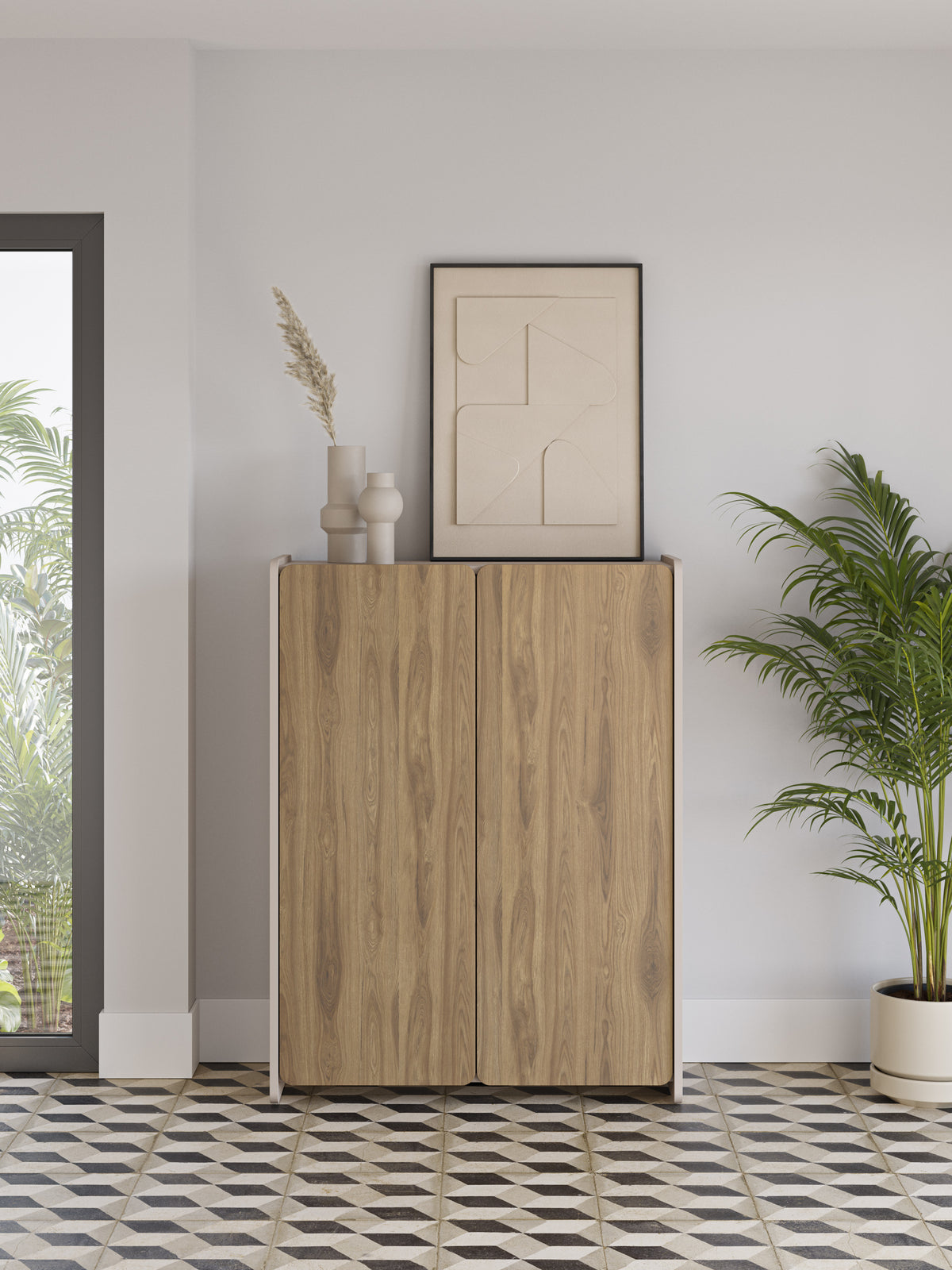 Credenza 2 ante crema/rovere Luon 90x125 cm