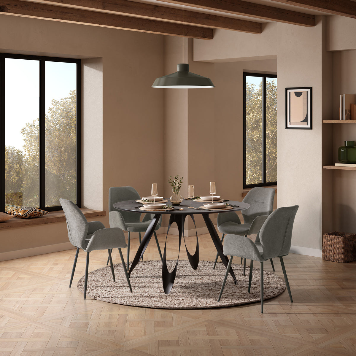 Tavolo rotondo con gamba in metallo nero Anrex 130x76 cm