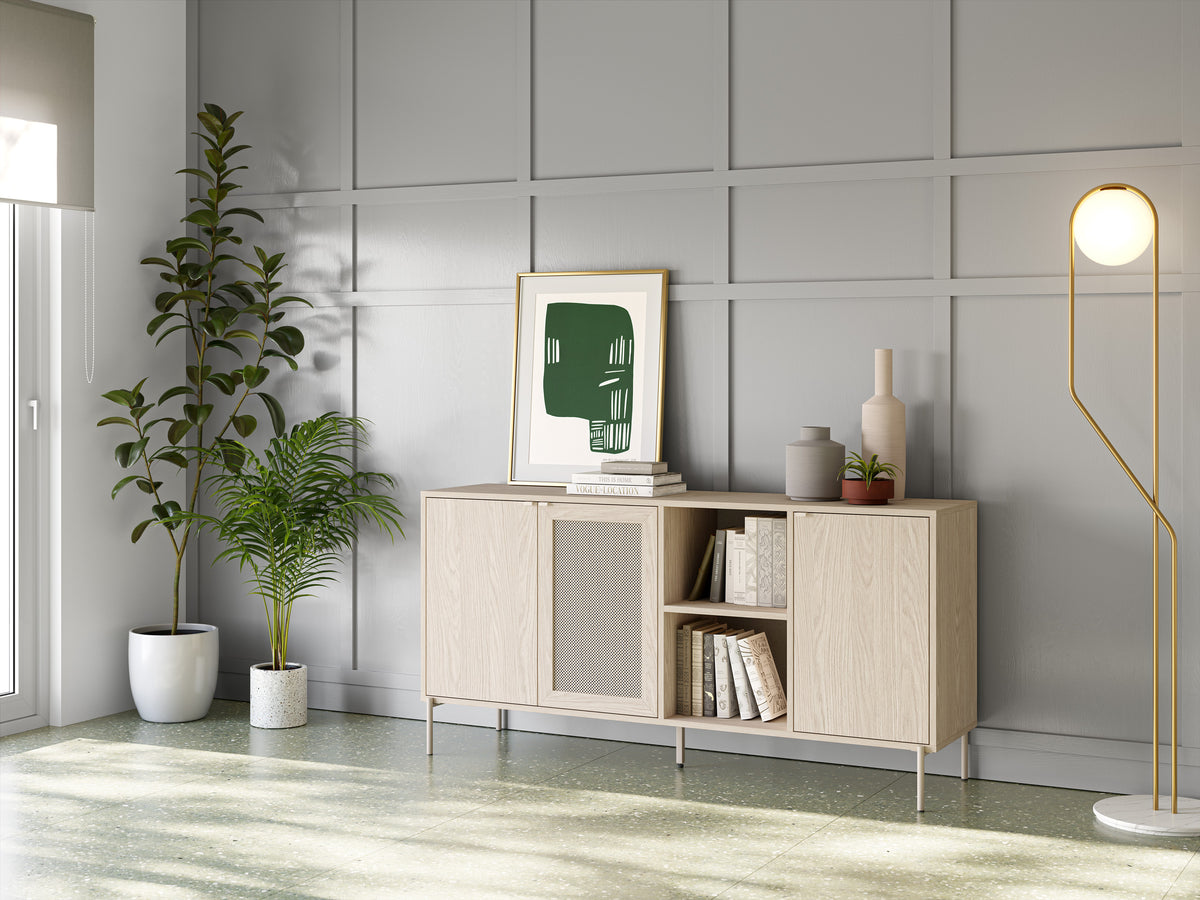 Madia 3 ante rovere con gamba in metallo Hinti 164x80 cm