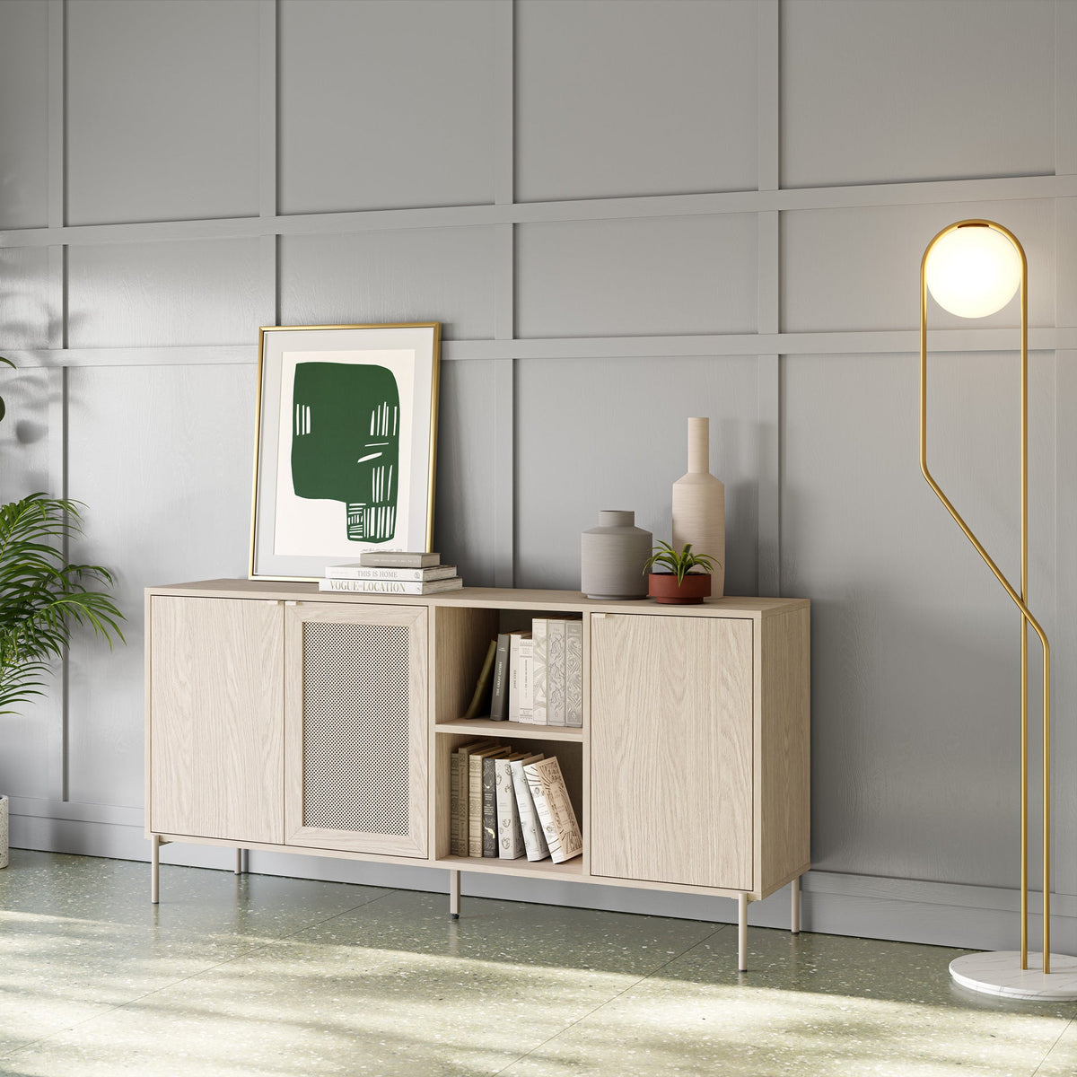 Madia 3 ante rovere con gamba in metallo Hinti 164x80 cm