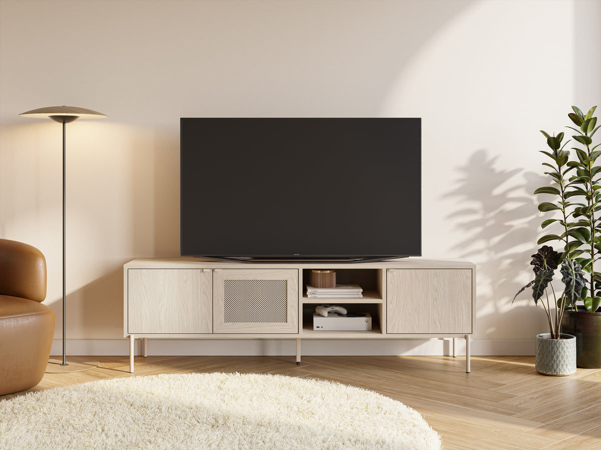 Mobile TV 3 ante rovere con gamba in metallo Hinti 164x50 cm