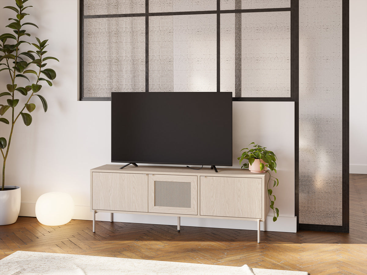 Mobile TV 3 ante rovere con gamba in metallo Hinti 130x50 cm