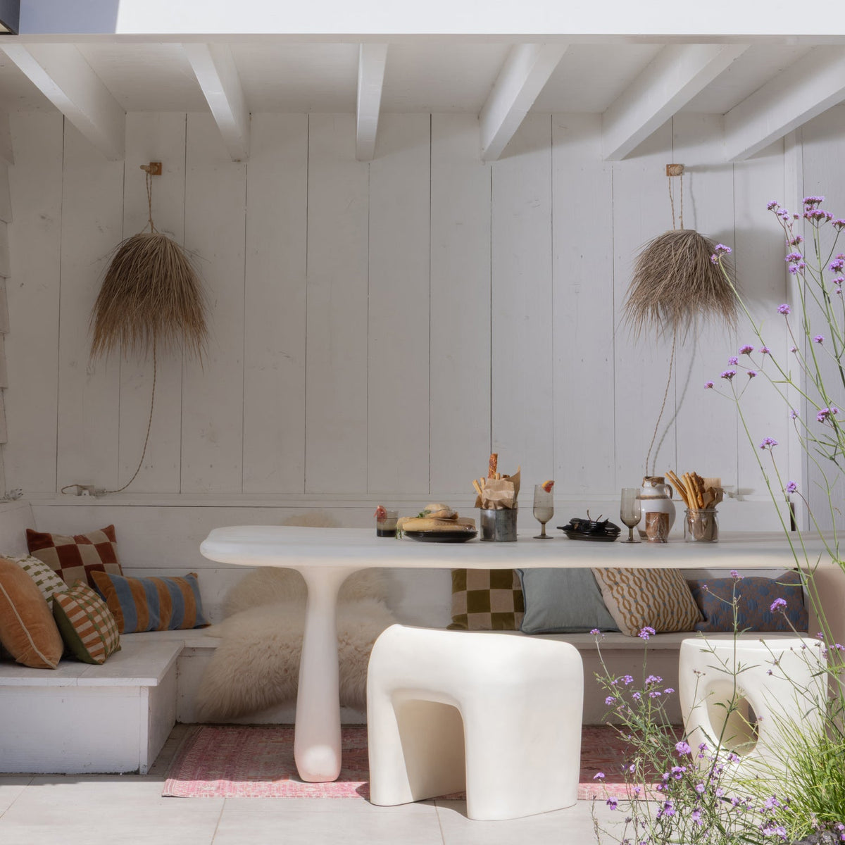 Sgabello da esterno bianco Aris 52x51 cm