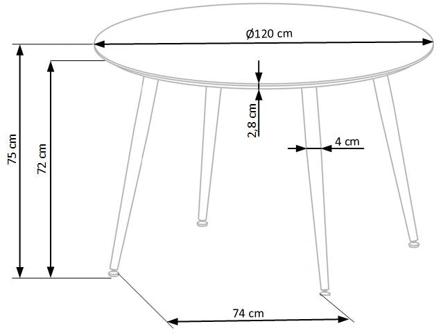 Tavolo rotondo per 4 persone Embos 120x75 cm