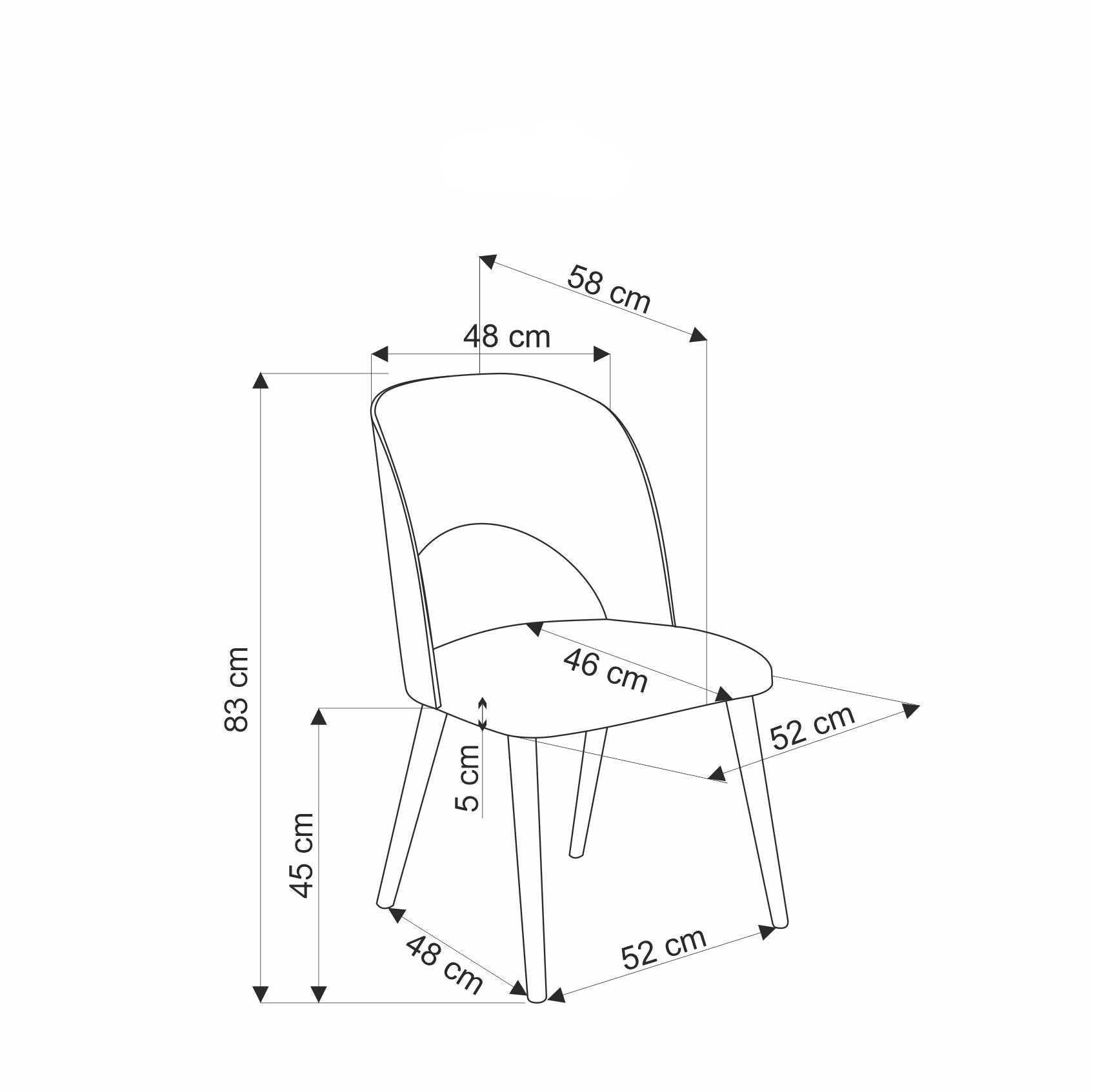 Sedia in legno massello Tessa 52x83 cm