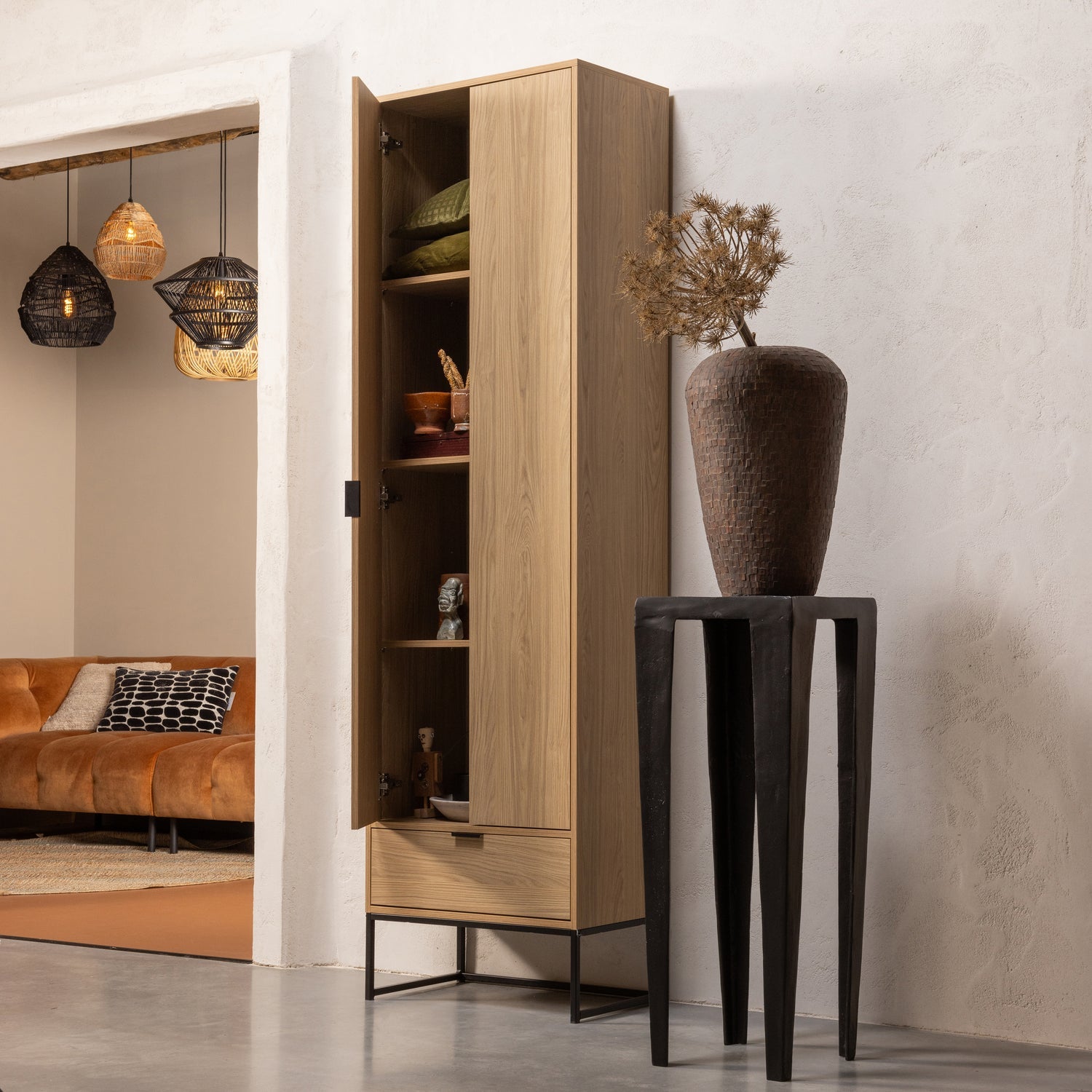 Credenza 2 ante 1 cassetto in polvere di pino Silas 210x60 cm