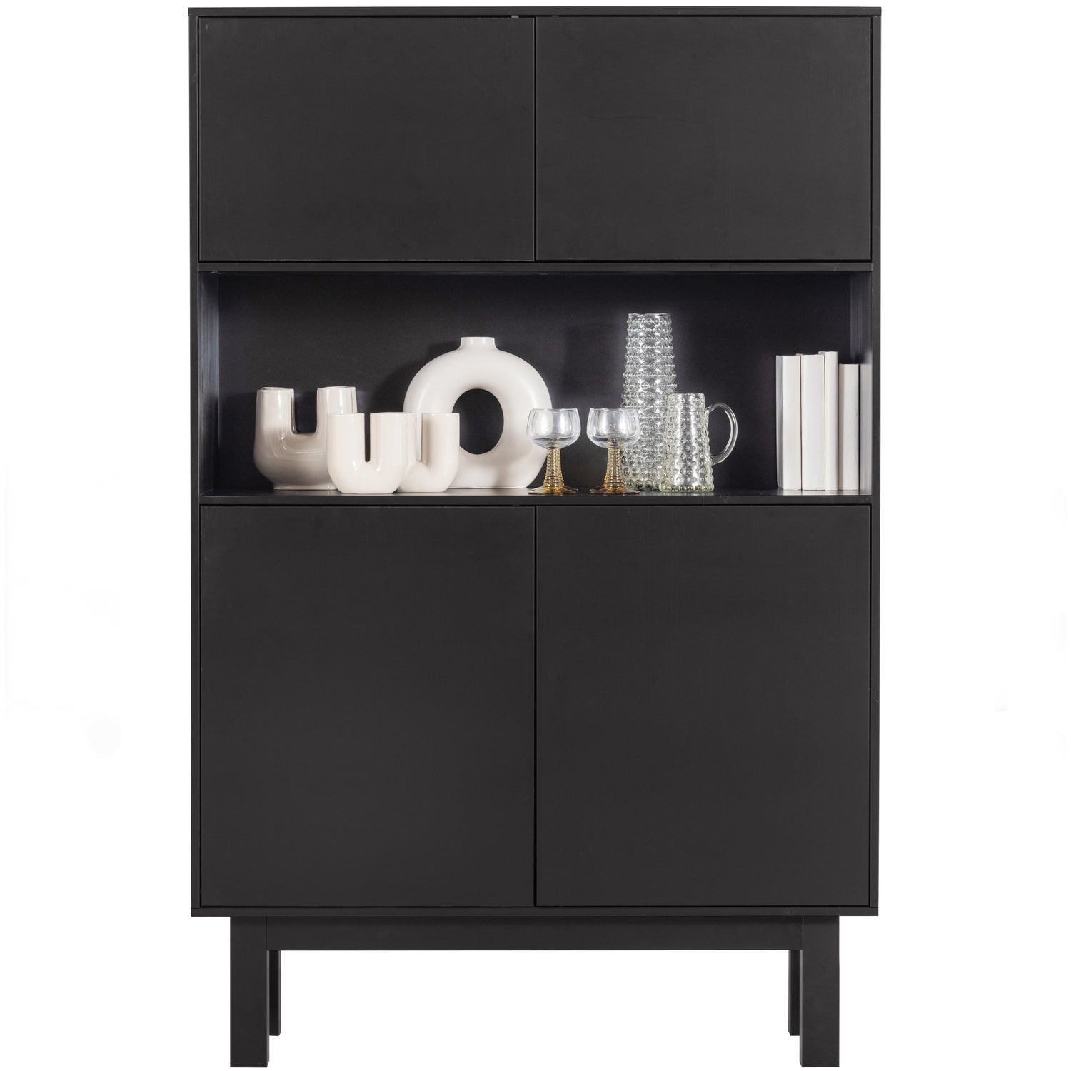 Credenza 4 ante in legno di pino nero Finca