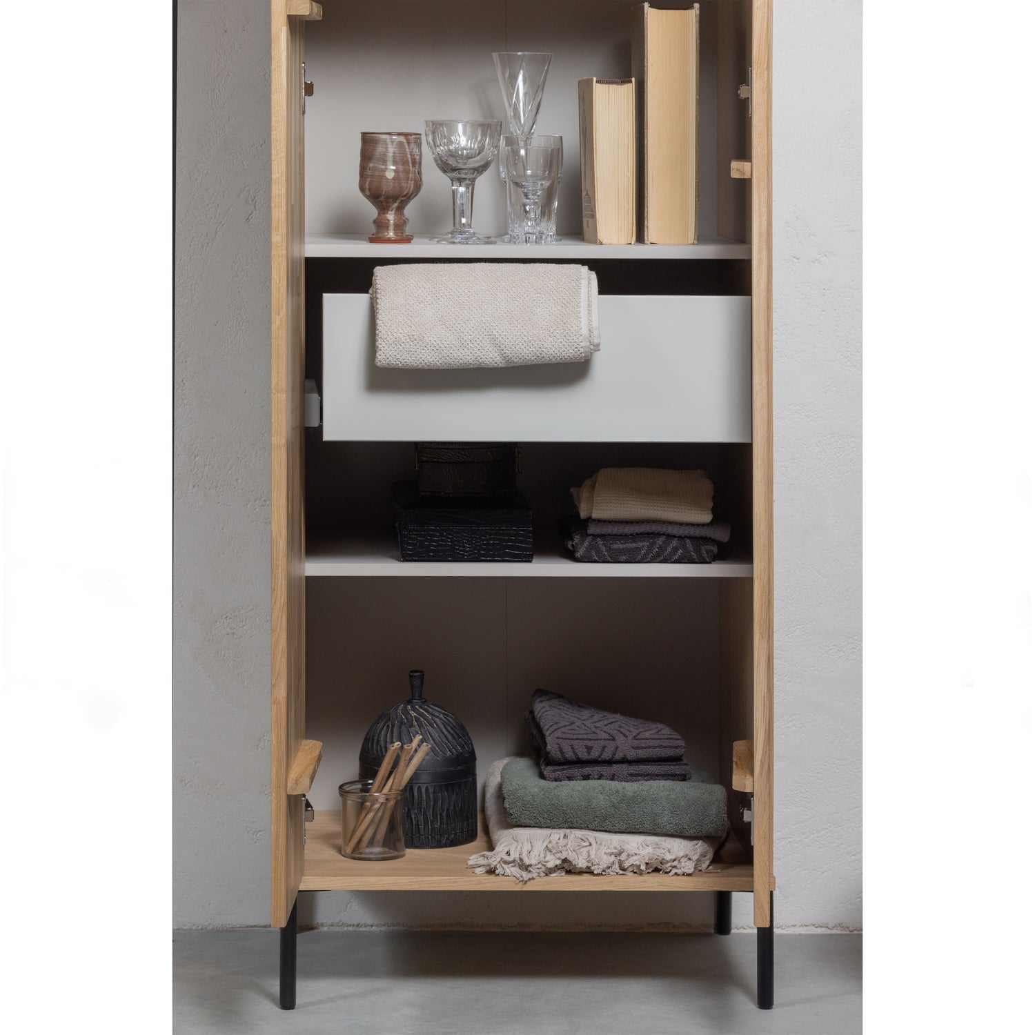 Credenza 2 ante 1 cassetto in legno di frassino New Gravure 210x60 cm