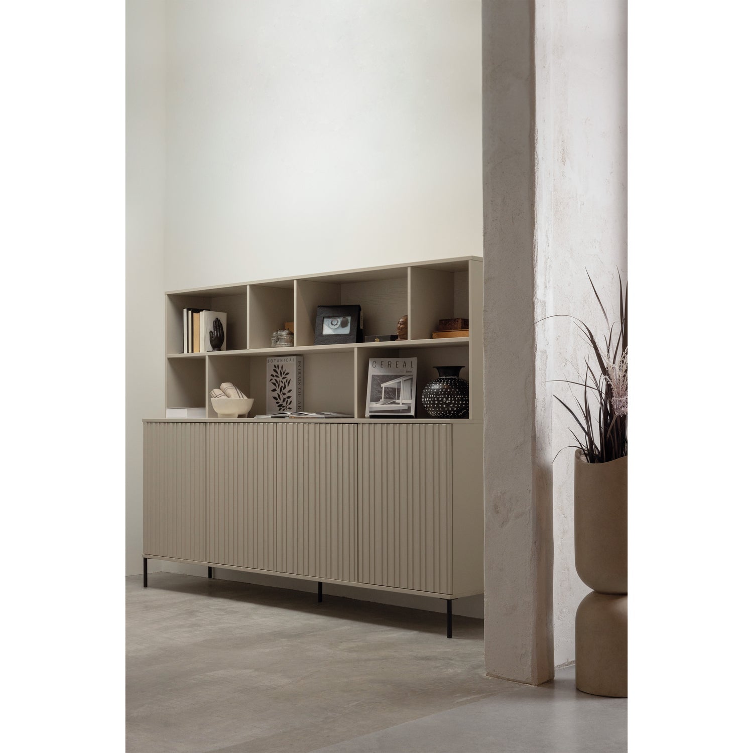 Credenza a giorno in legno di quercia New Gravure 65x200 cm