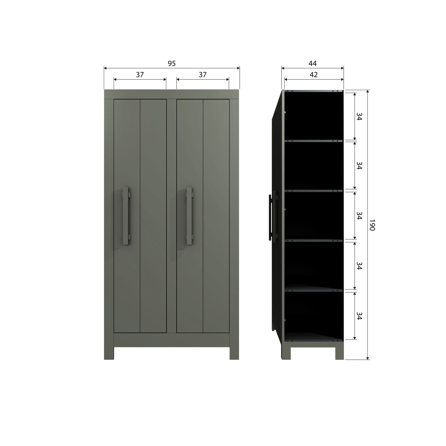 Armadio 2 ante in legno di pino verde Bobby 95x190 cm
