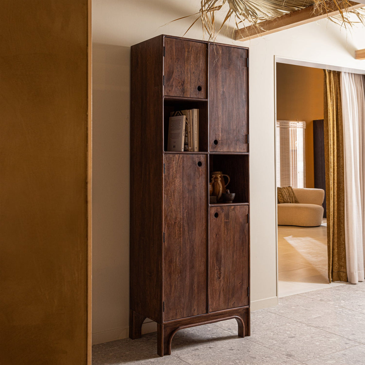 Credenza 4 ante in legno di mango noce Staes 210x75 cm