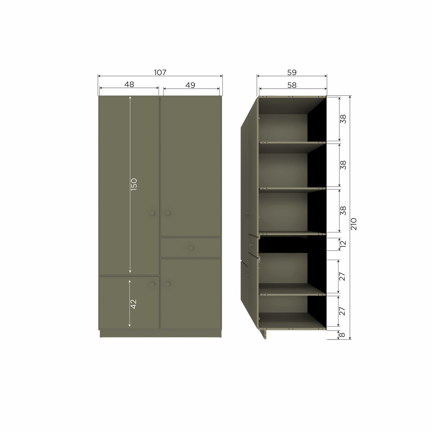 Armadio in pino verde Alfie 210x107cm