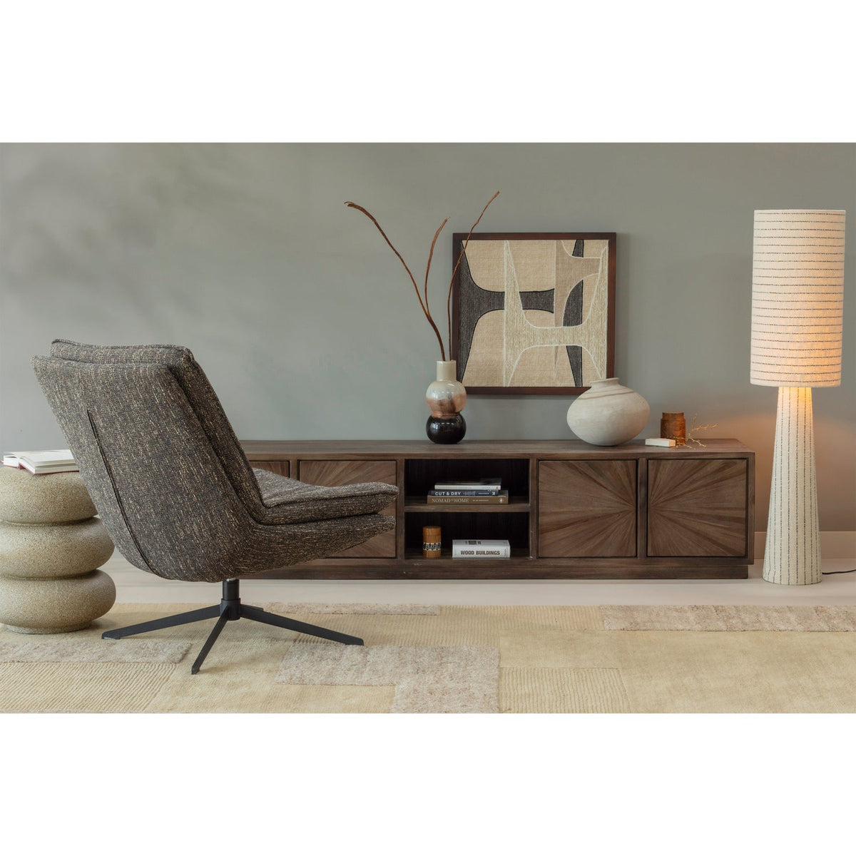 Lampada da terra in tessuto bouclé beige Loft 130x30 cm