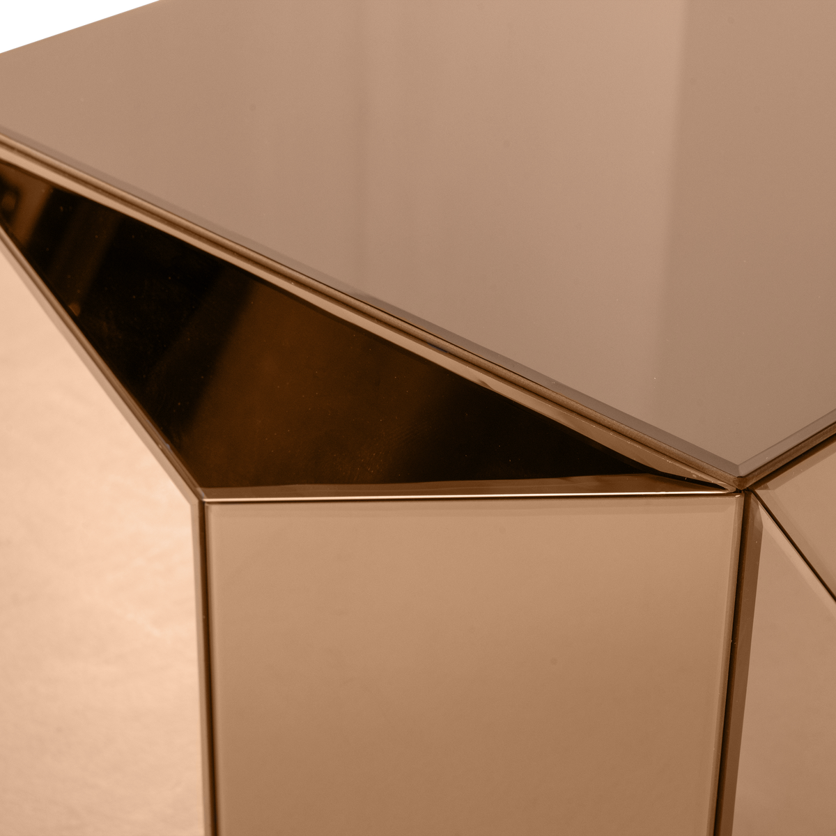 Tavolino marrone con vetro a specchio Lurex 40x40 cm