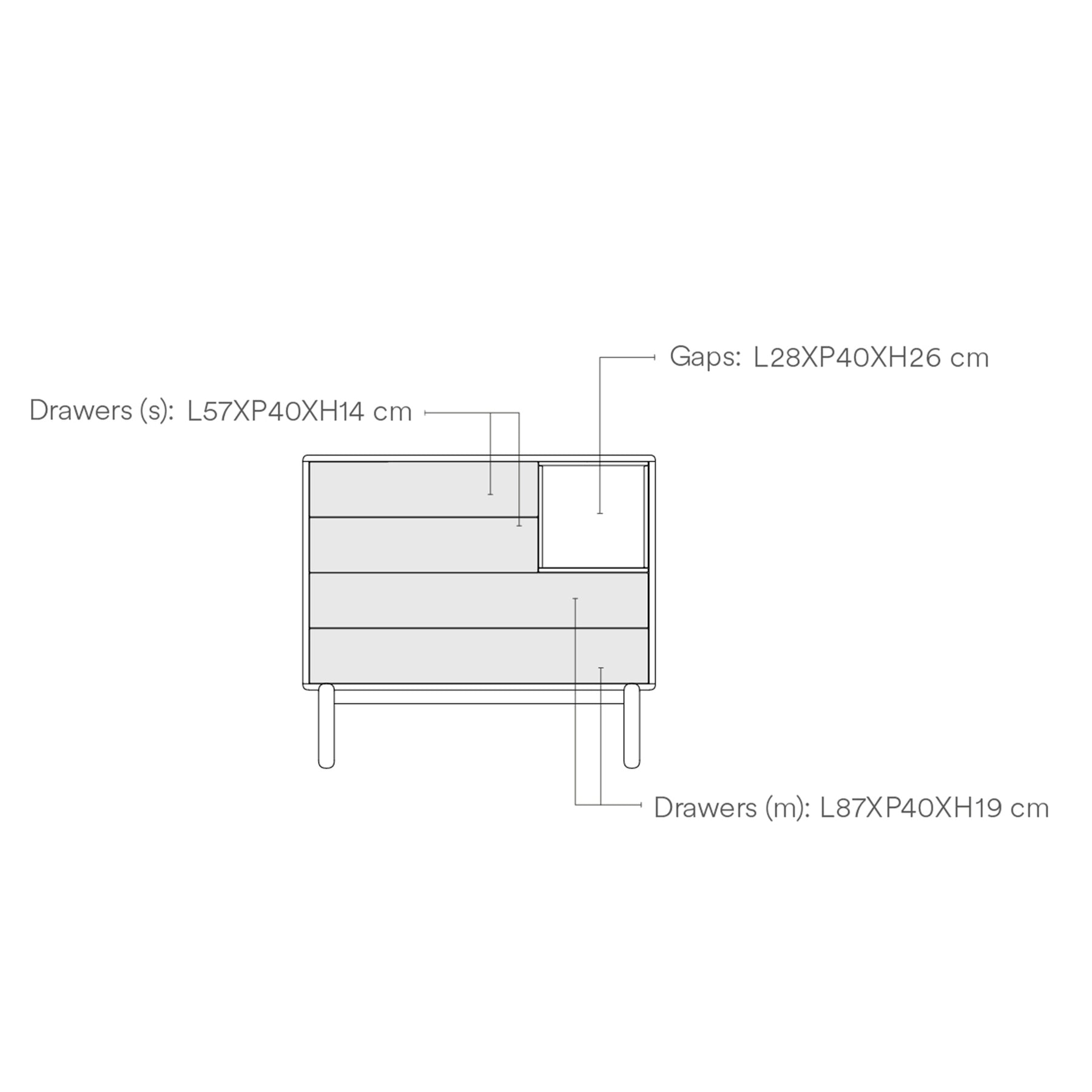 Cassettiera grigio antracite 4 cassetti Corvo di Teulat 90x40 cm